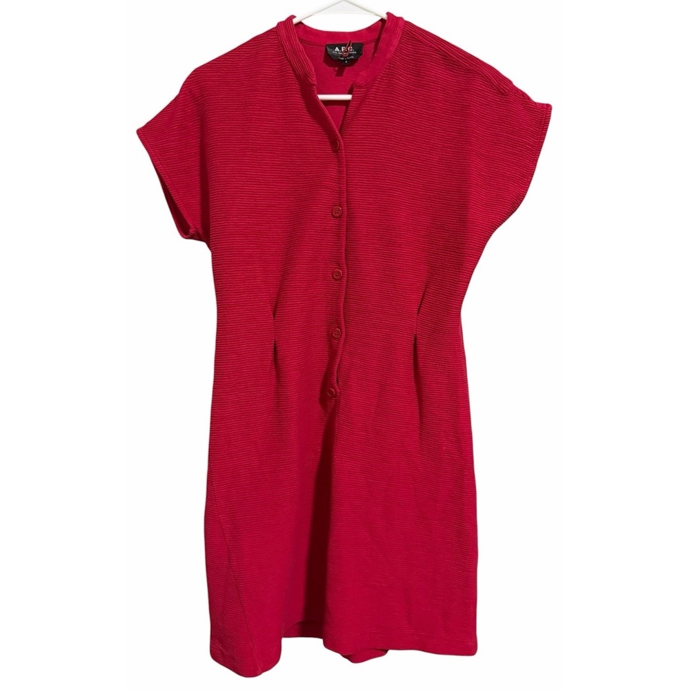 A.P.C. Nico Belted Rib-Jersey Shirt Dress Red Women's Size Small